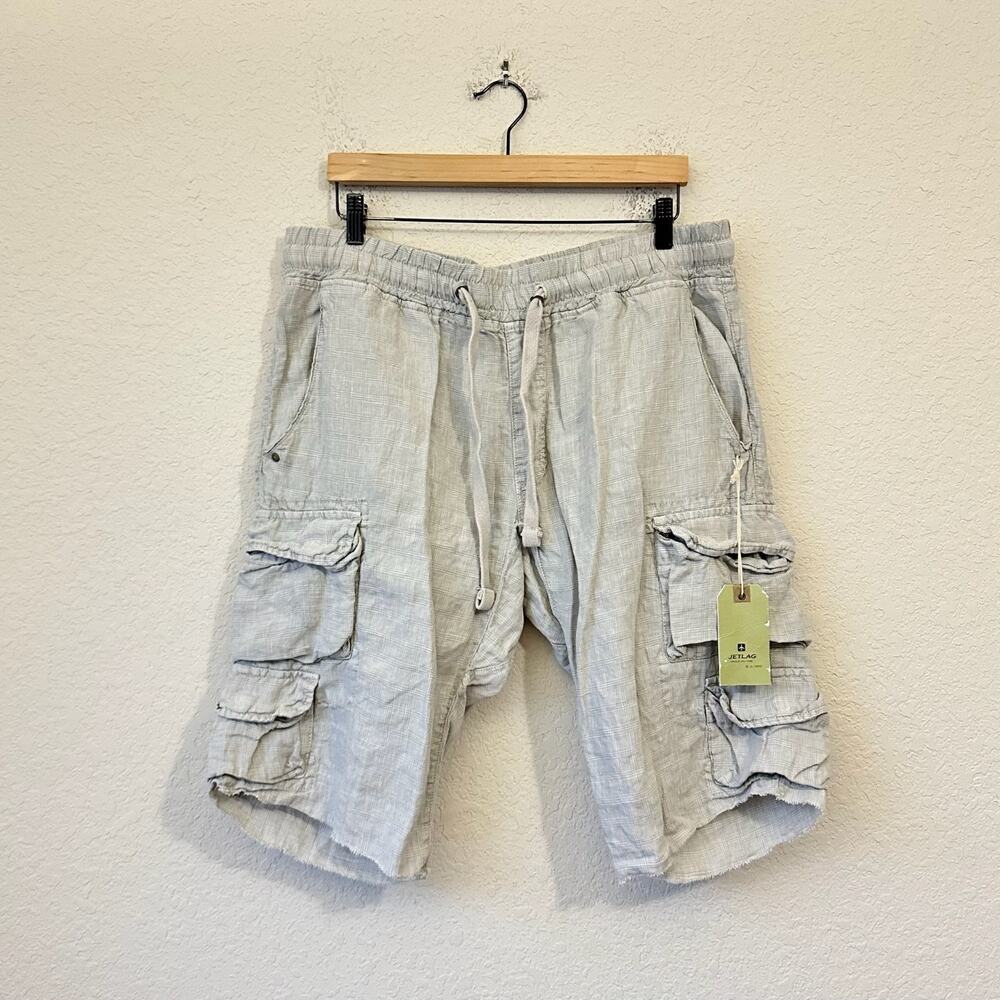 JETLAG YC-5 Cargo Shorts Gray Drawstring Waist Linen Baggy Utility NWT